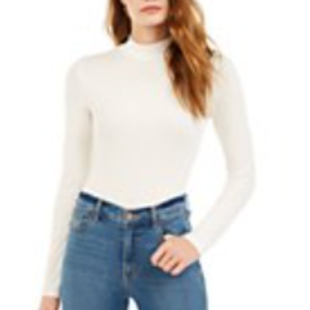 Self Steem Mock Neck Ribbed Bodysuit in Snow White NWT